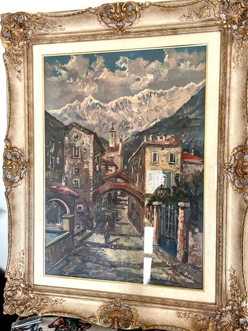 風景画　絵画　大型　額絵　イタリア　額縁　アンティーク　高級額縁　イタリア　画家