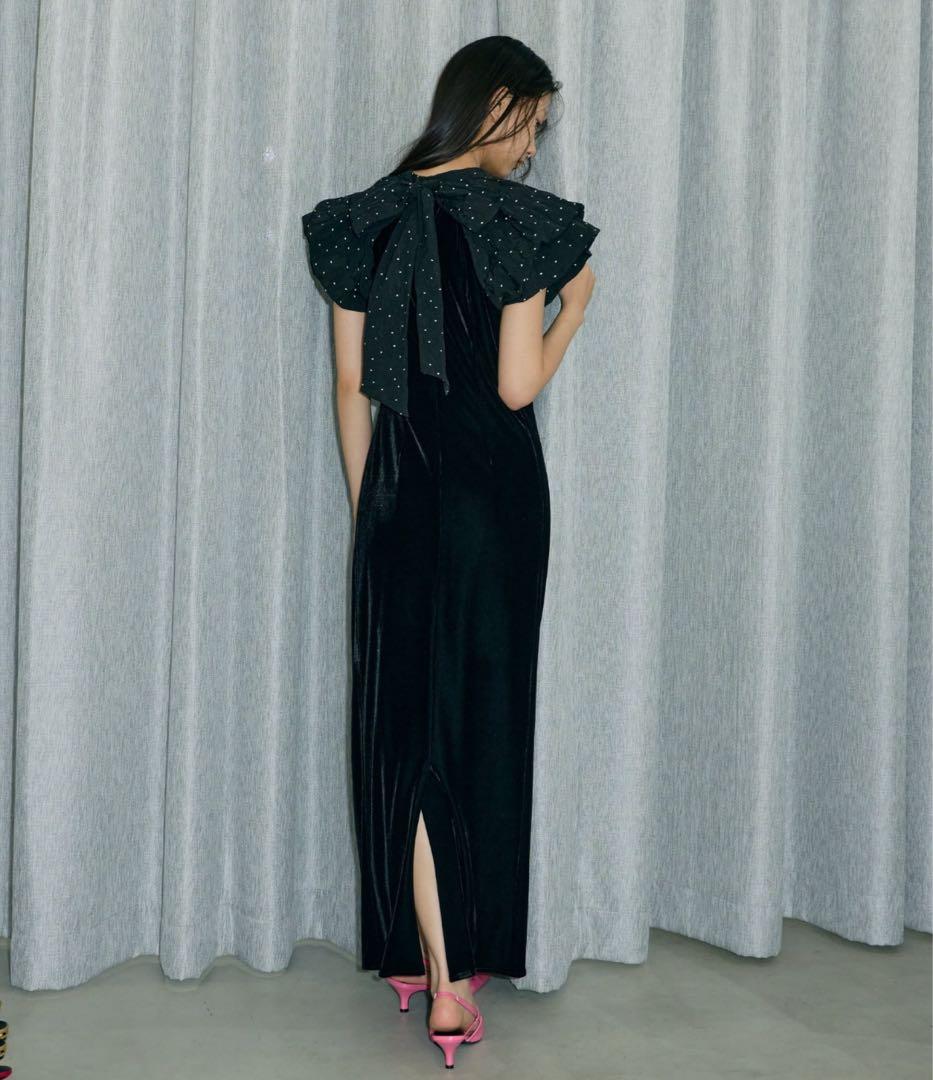 ドレープベロアドレス ドット オケージョンドレス 結婚式 同窓会 お呼ばれワンピ