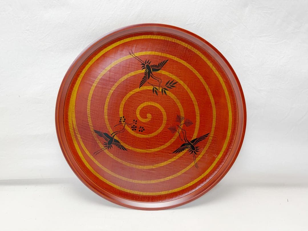 未使用 茶道具 川瀬表完作 三千家好写 三和盆 松竹梅鶴図 漆器 共布 共箱