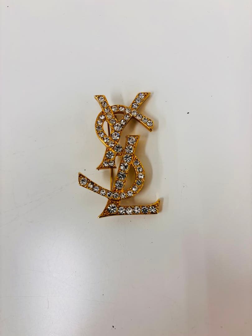 YSL ゴールドブローチ クリスタル装飾