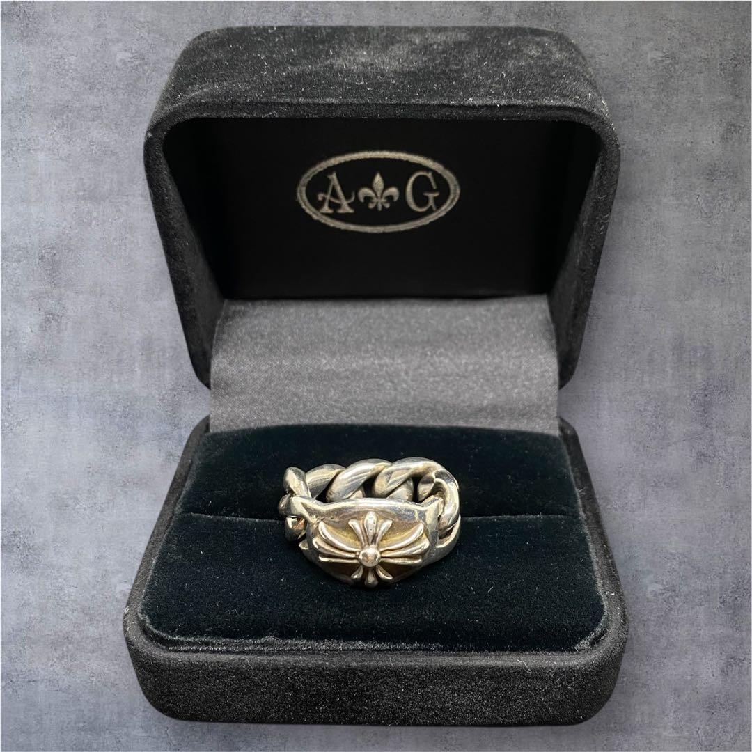 【箱付き】 A&G シルバー チェーン クロス リング 19.5号