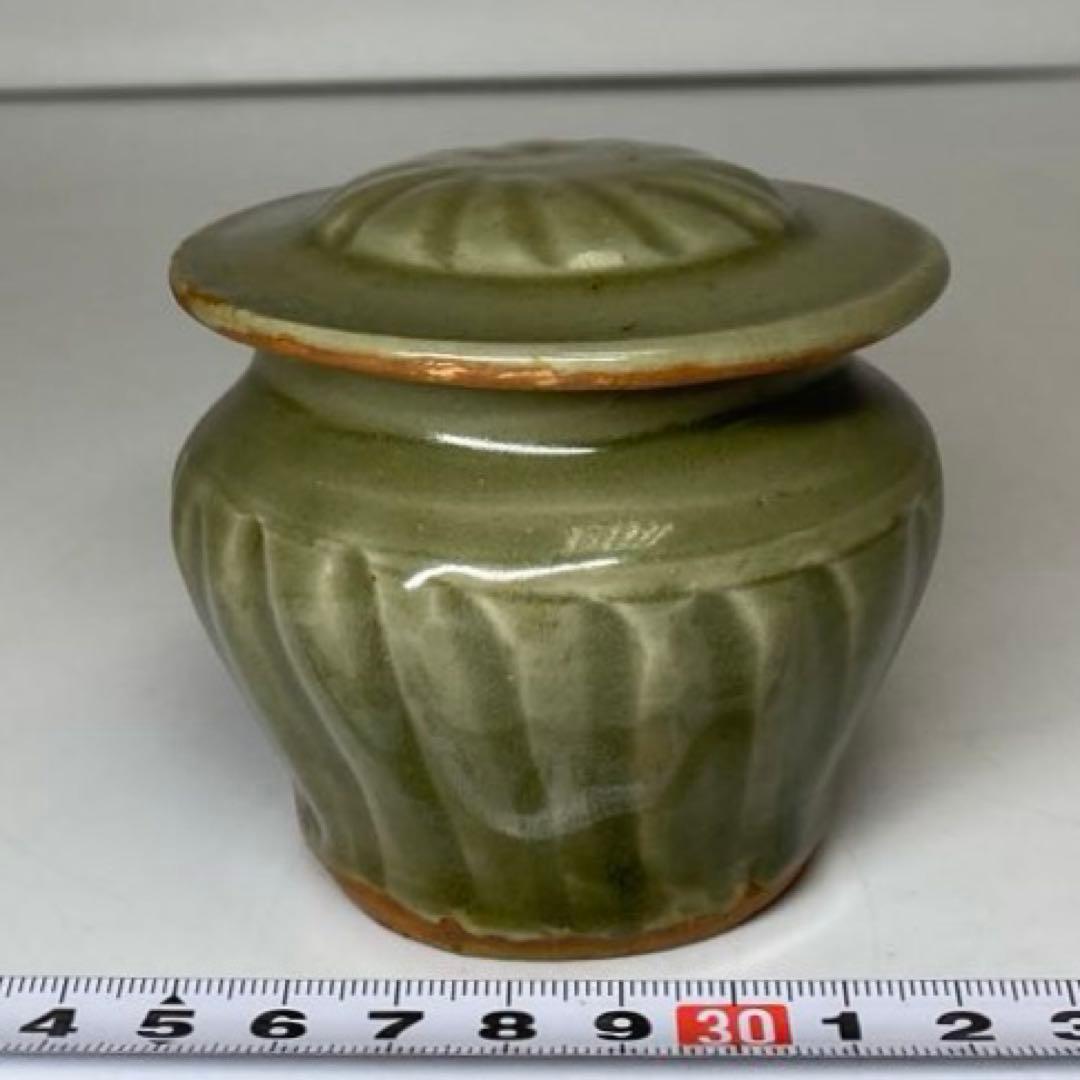 中国明時代 竜泉窯 蓋物 七官青磁 h7.3cm 東キ7-1129☆2F トヒト