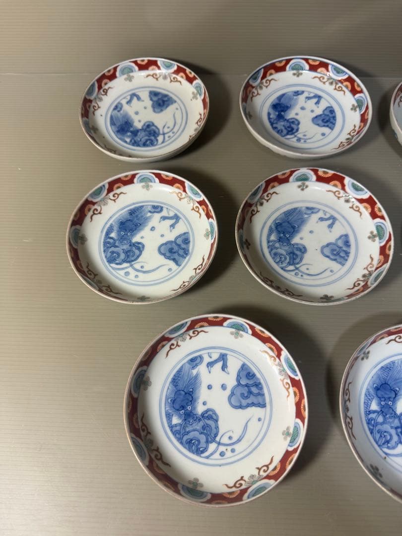 2429 激レア　香蘭社　伊萬里風　色絵龍文　皿　8客　時代物