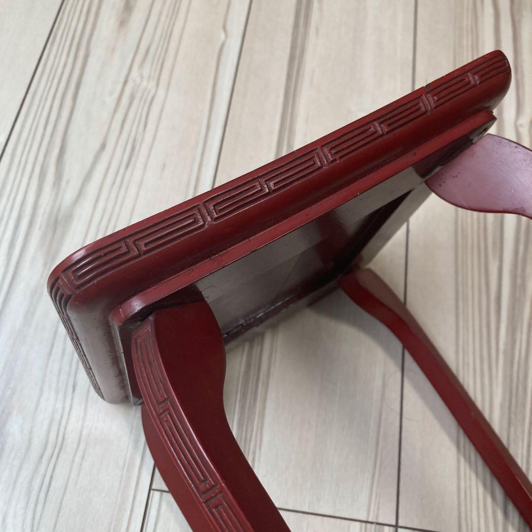 【中古品】村上堆朱 牡丹 唐草 高 花台　花瓶台　レトロ　ビンテージ　伝統工芸