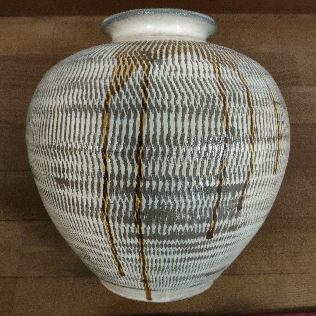 \"未使用\"小鹿田焼　飛び鉋 飴釉大壺 花瓶