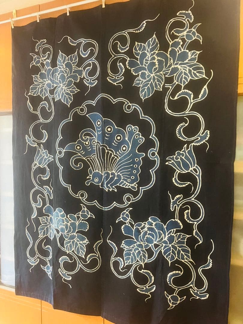 明治時代の筒描　揚羽蝶✴︎藍染タペストリー
