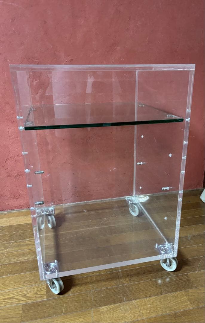 アクリル製　キャスター付き　ショーケース 棚　ガラス棚板1枚付き