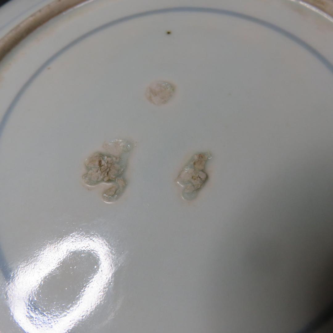 古伊万里 中皿 染付 4枚 甘手 蛤チップ 歪み 貫入 獅子 江戸