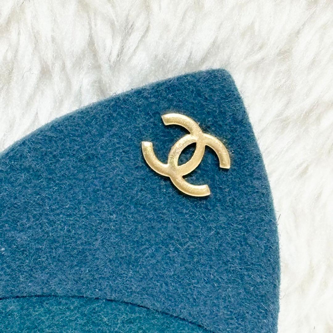 【極美品】CHANEL ブローチ グリーン ココマーク リボン パール フェルト