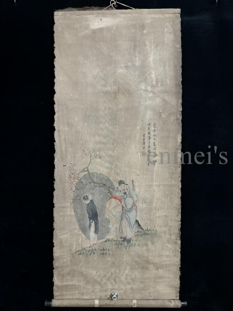 中国古美術 明代 唐寅 人物図 絹本 三尺 手描き 掛け軸 巻き物 書画 中堂画