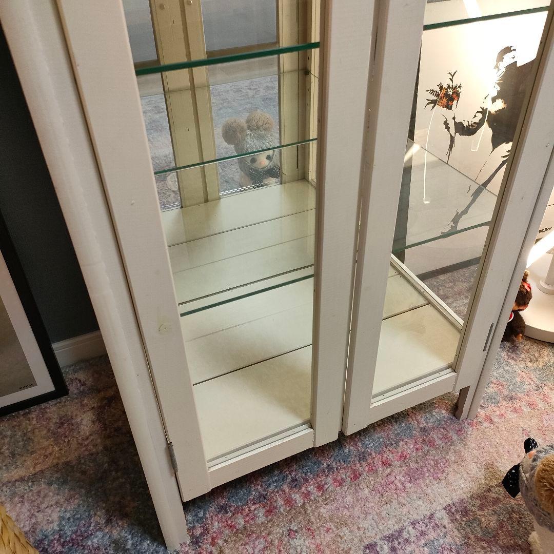 カントリーシャビー キュリオケース タイル天板 背面ミラー 引き出し付き