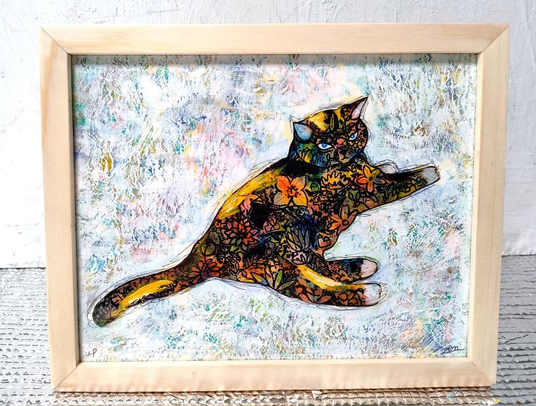 白木額縁ご確認ページ　手作り額縁付き銅版画応用絵画　title「アマテラス」