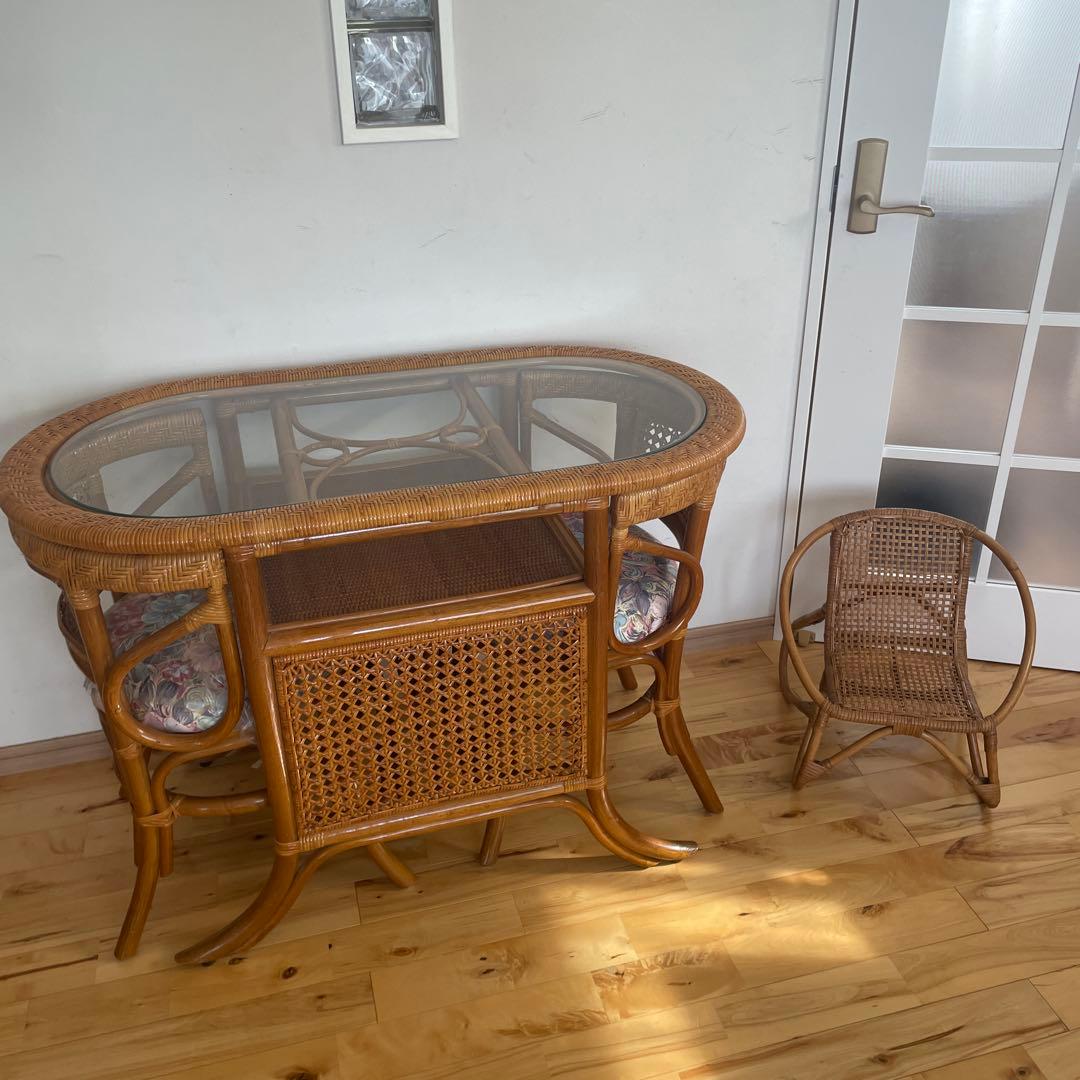 かけぼこラタン テーブル 籐 ダイニングテーブル ビンテージ アジア
