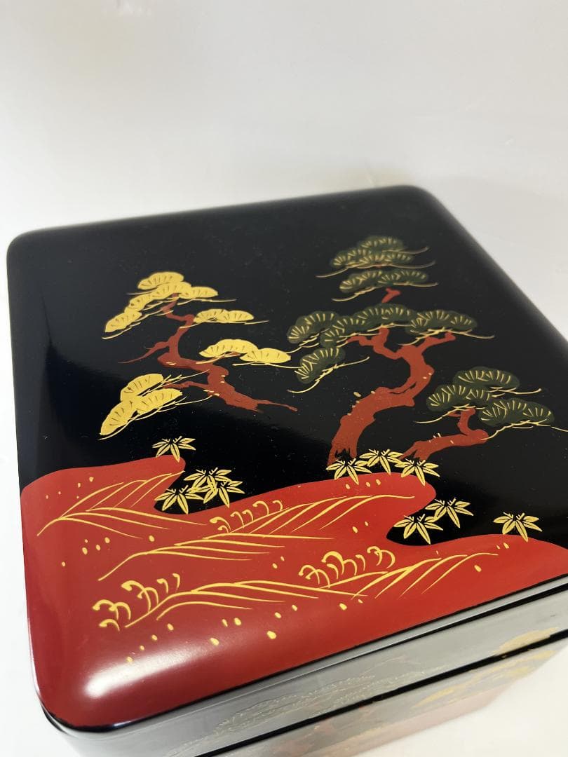 【未使用】　黒内洗朱　木製　目黒廣太謹製　三段重　重箱