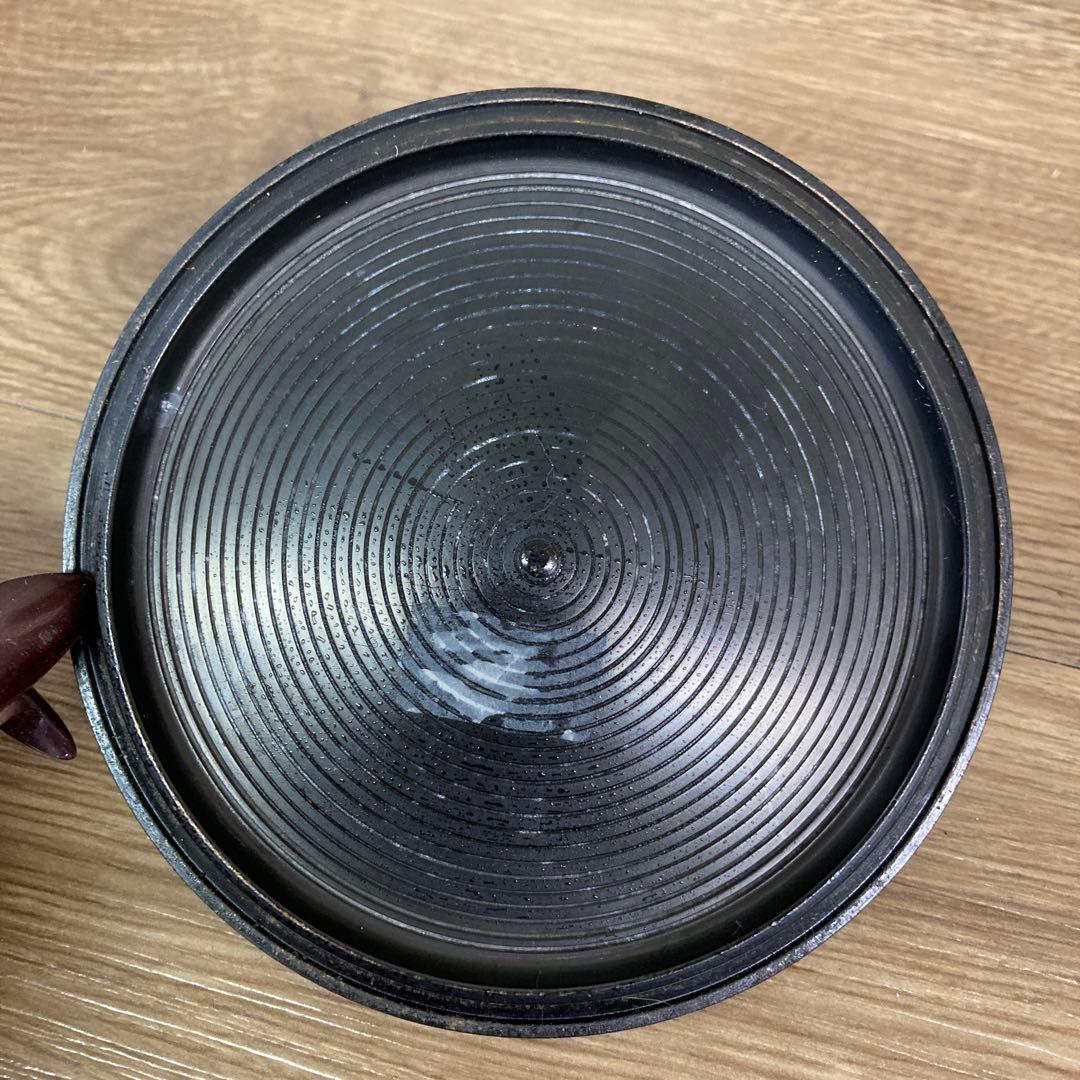 E-1 【希少】茶道具 茶釜 鉄釜 志きの釜 桐肌風 吊り手・蓋付き アンティー