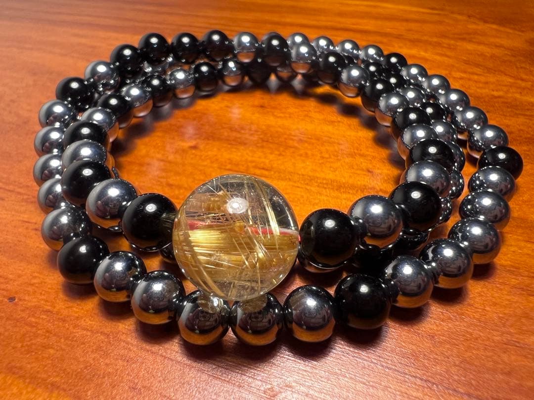 ゴールドタイチンルチル　ブレスレット　ネックレス可