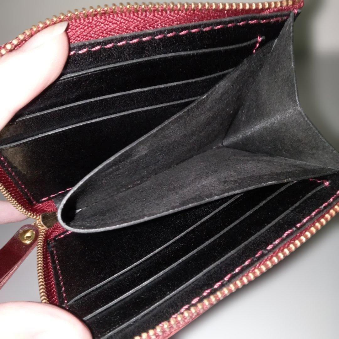 ルガトショルダー　ワイン　L字ファスナー　コンパクト財布　　栃木レザー　小銭入れ