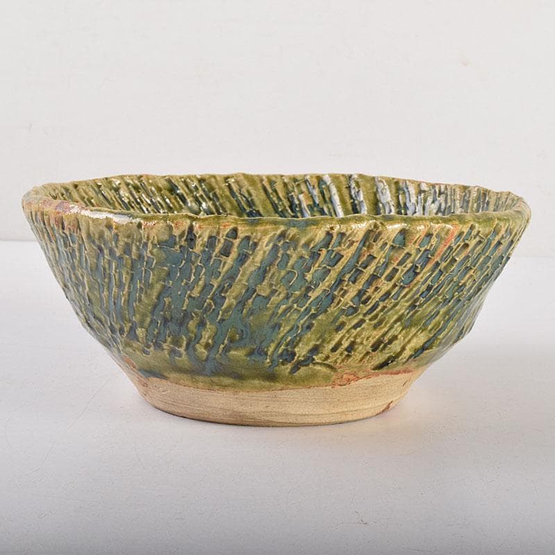 織部焼　加藤重高作　たたき出し　鉢　仕覆付　共布共箱　C　7000