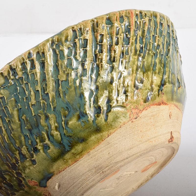 織部焼　加藤重高作　たたき出し　鉢　仕覆付　共布共箱　C　7000