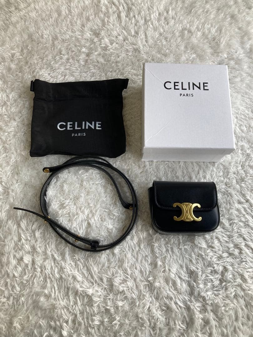 CELINE ブラックショルダーバッグミニ クロード / シャイニーカーフスキン