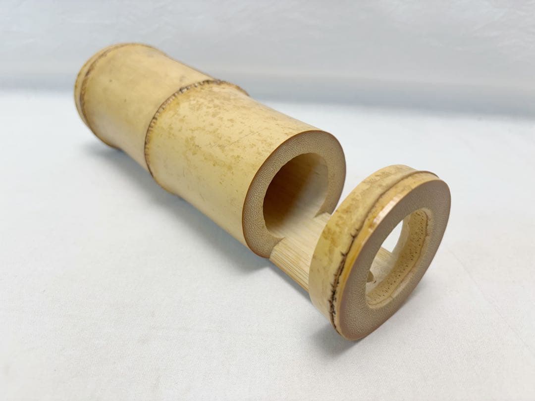 未使用 華道具 淳芳菴老竹芳作 銘 「福寿 」竹一重切花入 掛置兼用竹おとし共箱