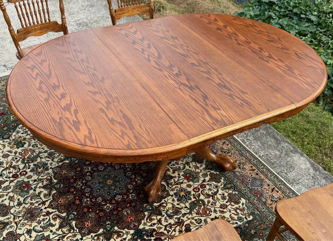 美しいオーク杢目 丸型伸長式テーブル ヴィンテージ　直径122-183cm