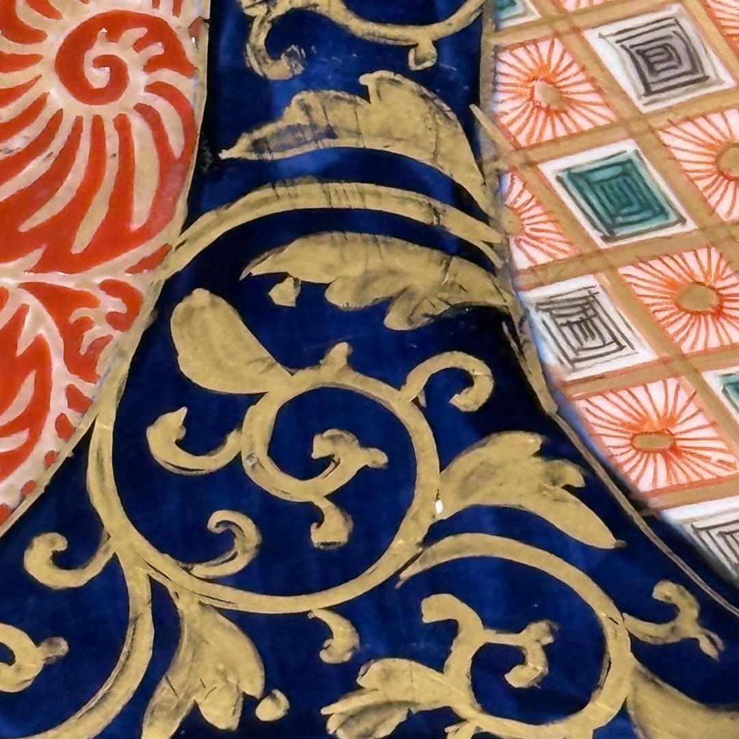 幕末〜明治期　赤絵　花籠文菊花形大皿　獅子牡丹　人物画　上手物　直径40.7cm