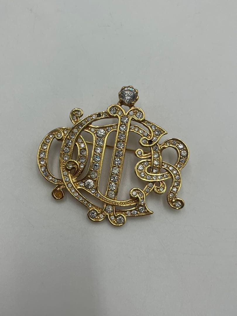 Dior　ブローチ　旧ロゴ ラインストーン　CD　ロゴ　希少