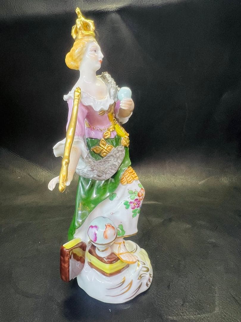 陶器製女性像 置物 ハープ付き