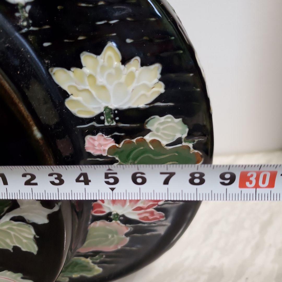 黒地陽刻花鳥文二口偏壺 大清雍正年製 740