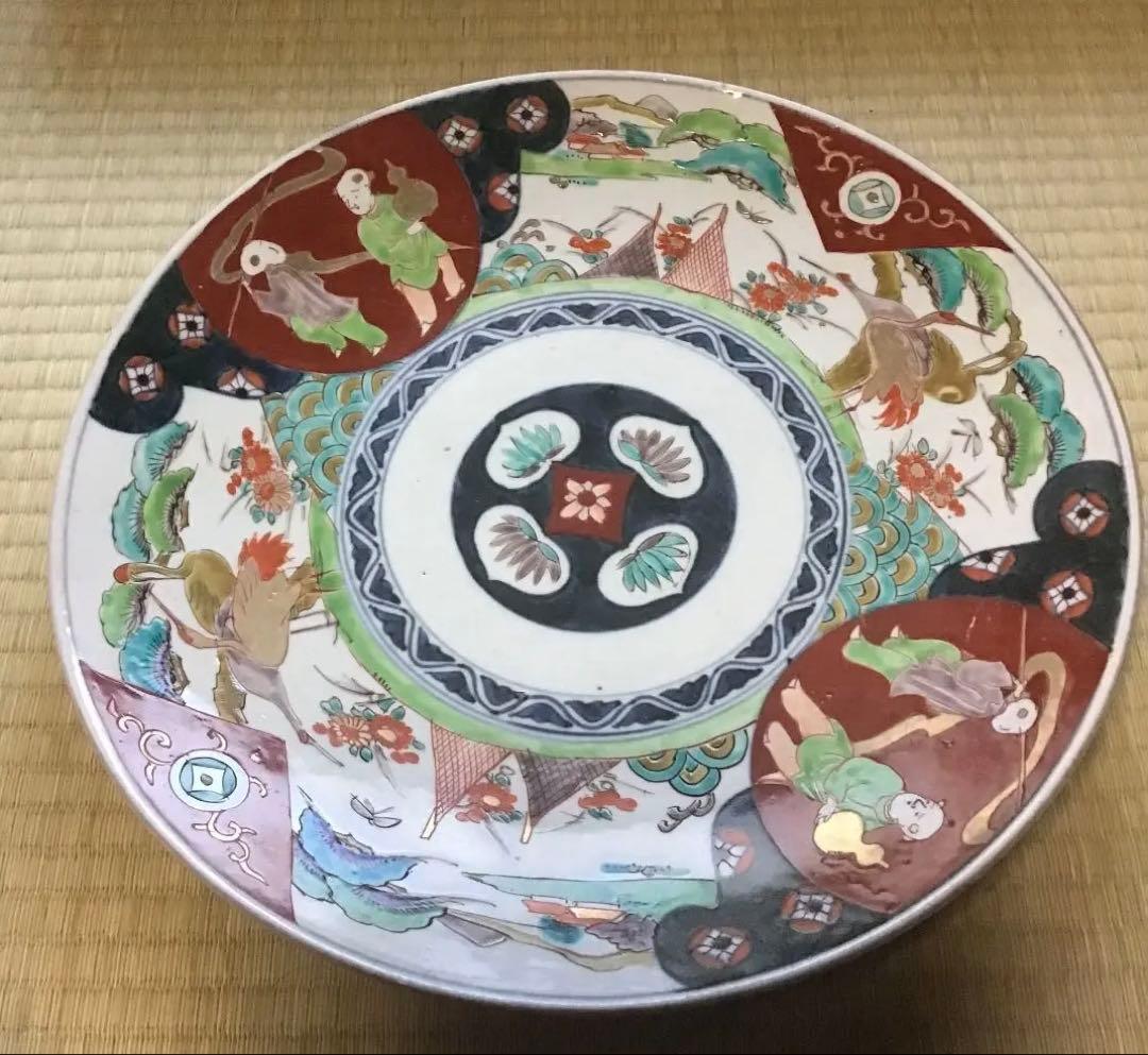 色絵古伊万里唐子鶴の図大皿