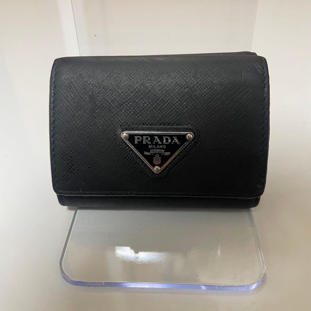 こむぎPRADA サフィアーノ 三つ折り財布 ブラック 正規品