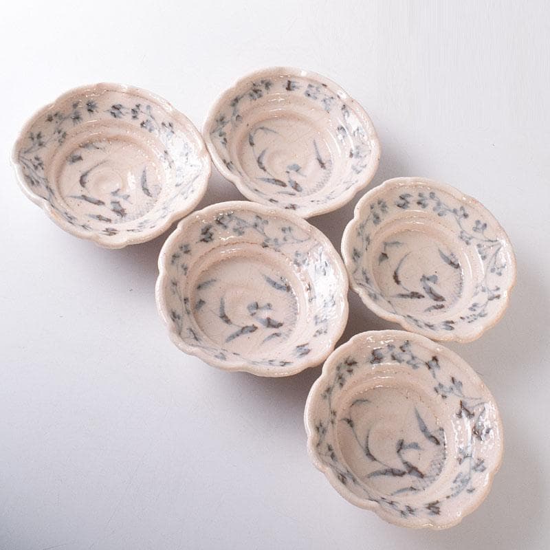 和食器　美濃焼　陽山窯　三代　水野雅之作　志野向付　五客揃　共箱　VR8272H