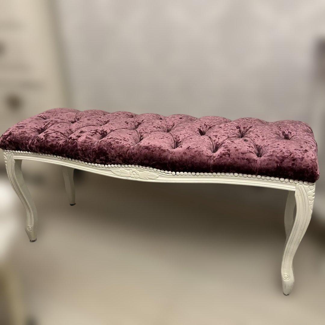 アンティーク　ベルベット　ベンチ　紫　スツール　長椅子