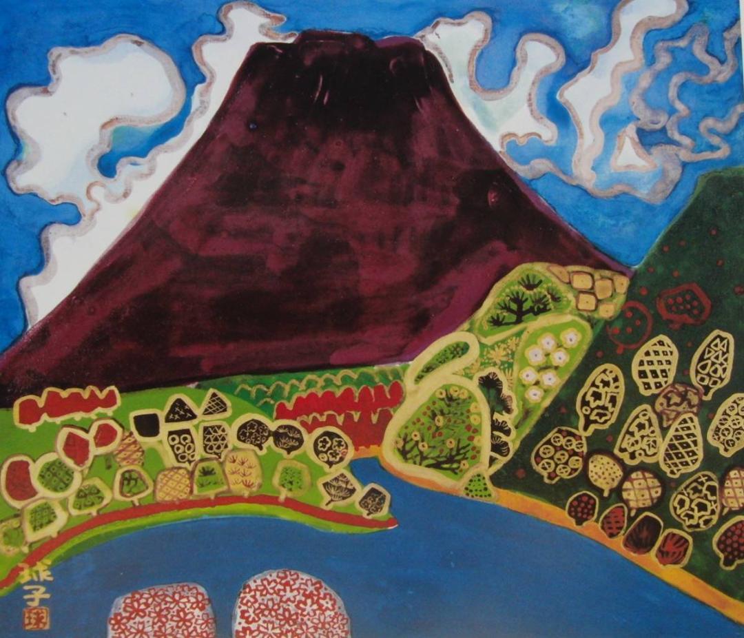 片岡 球子、【春をよぶ富士】、大判、超希少画集・額装画、状態良好