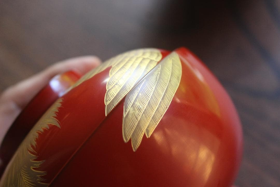 時代逸品！上質朱漆に極上鳳凰沈金蒔絵の映える大椀2点（検輪島塗雑煮椀煮物椀