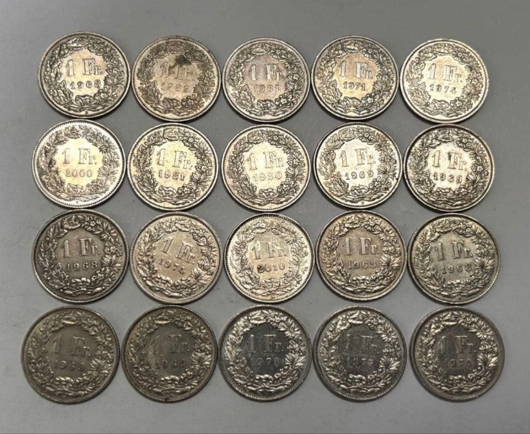 スイス　フラン　2フラン硬貨25枚　1フラン硬貨20枚