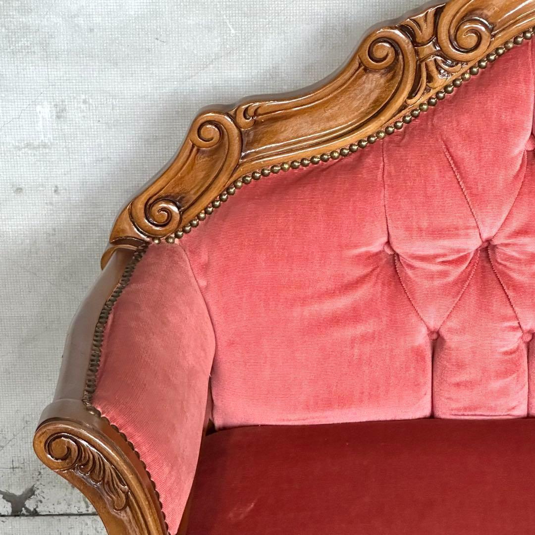 ♕ ロココ調 ✦ 木彫ベルサイユソファー ✦ 気品の2人掛け ♕ベルベット