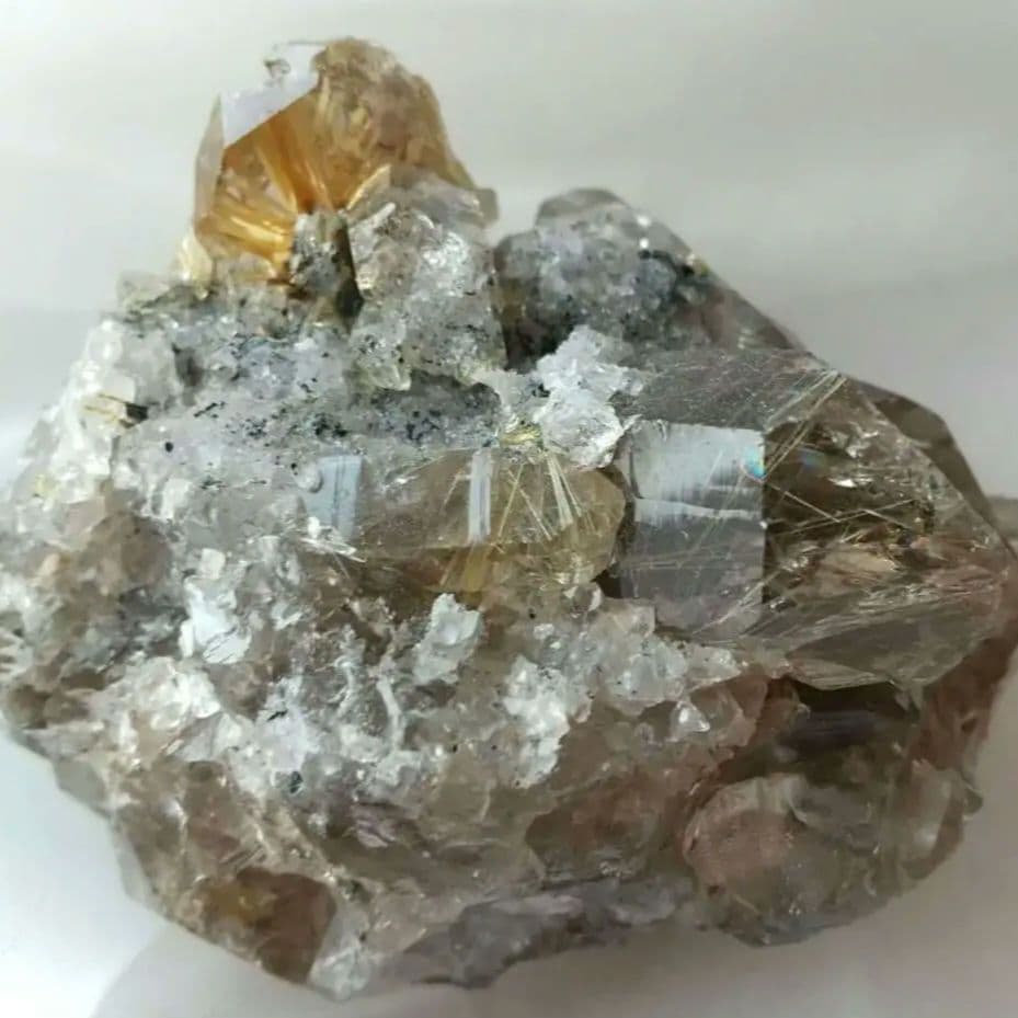 ブラジル産 虹入り 太陽ルチル スモーキークォーツ 美クラスター