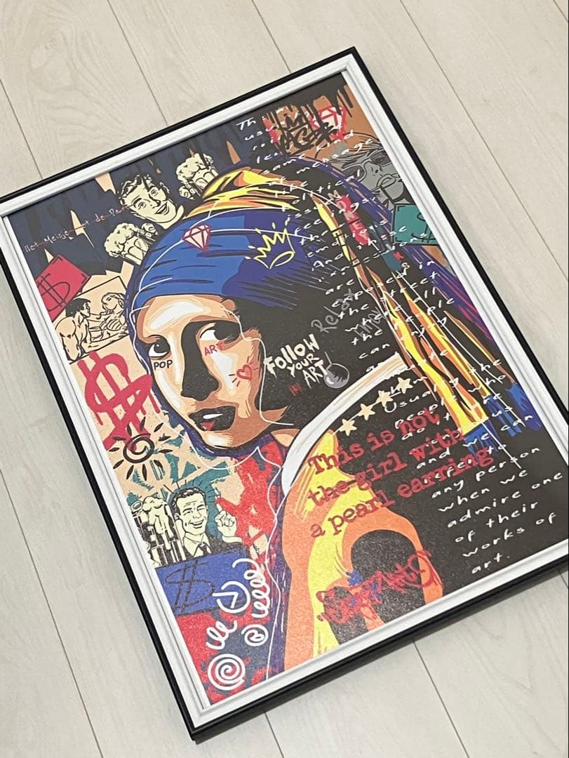 【額縁付き】 真珠の耳飾りの少女 現代アートA2ポスター