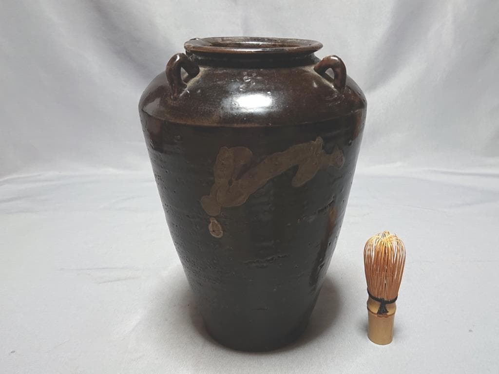 旧家蔵出し　高麗期　　黒高麗　四耳壺