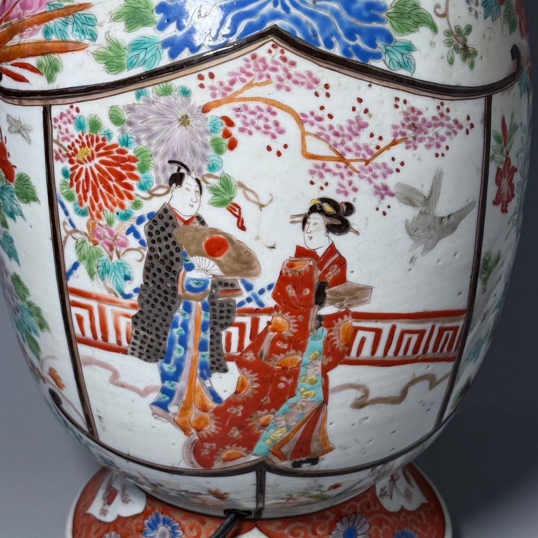 明治時代　肥碟山信甫造　ランプスタンド　高さ57cm　名品　有田焼　里帰り品