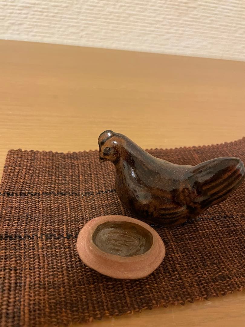 鉄釉　鳥形　香合　１客　銘入り