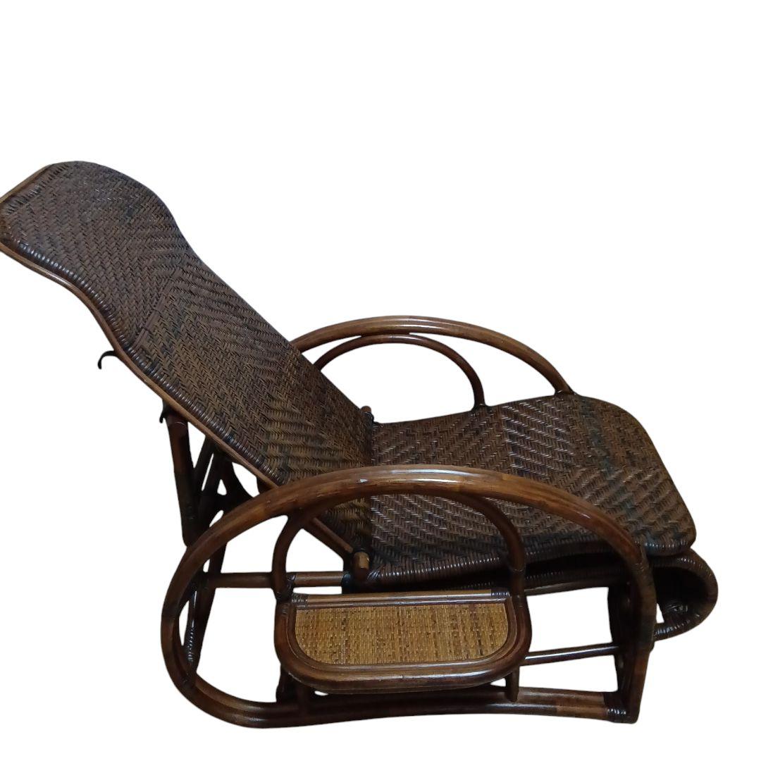 こ*こ様 ラタン　リクライニングチェア ブラウン　希少　ラタンフレーム