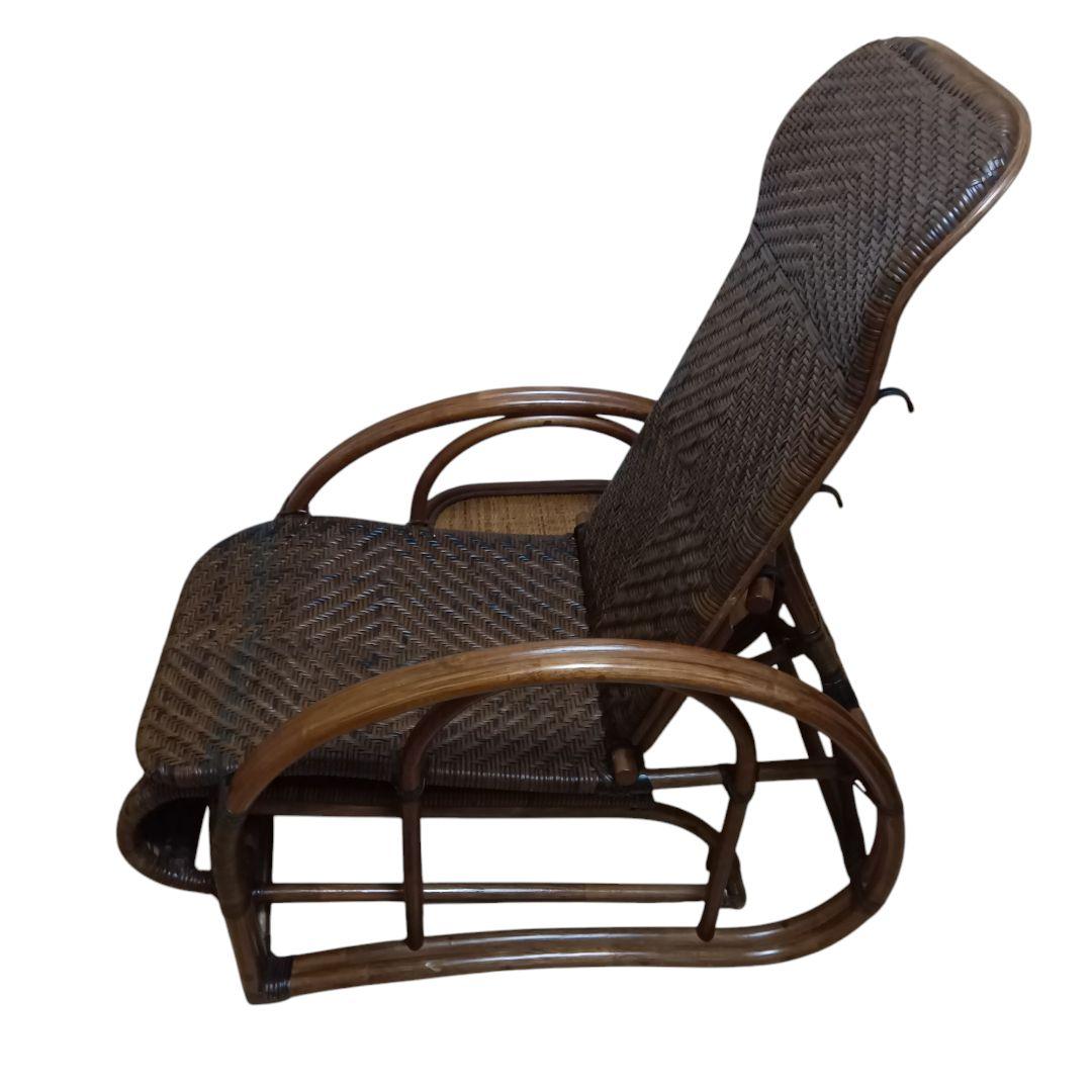 こ*こ様 ラタン　リクライニングチェア ブラウン　希少　ラタンフレーム