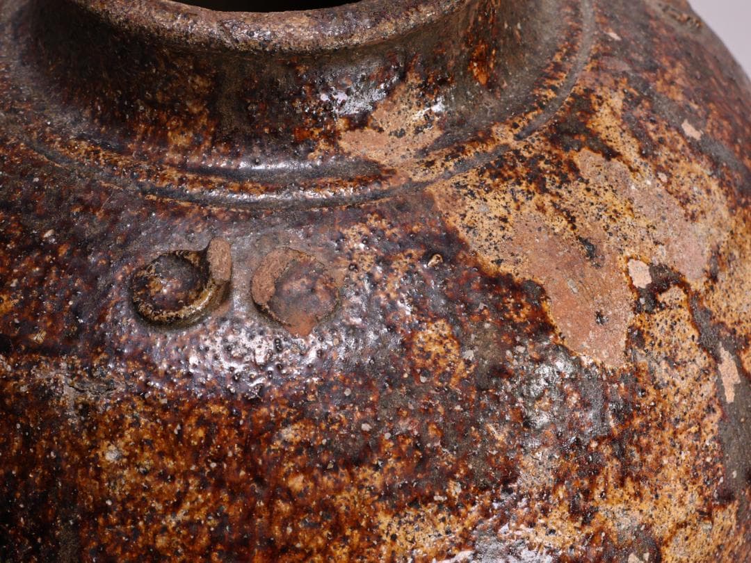 BK192　桃山ー室町期　古信楽　三耳壷　窯印　窯傷　壺　高さ38.5㎝ 花器