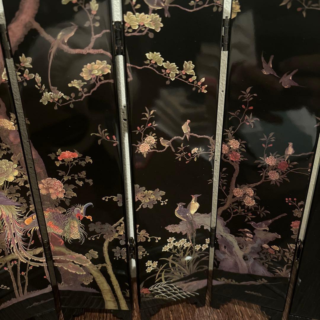 ミニチュア屏風　百鳥朝鳳