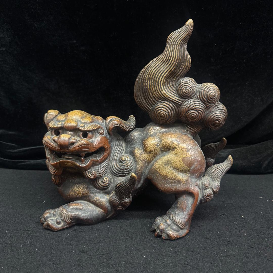 Kiki0623　備前焼 狛獅子 獅子 骨董品 縁起物 古美術 26cm