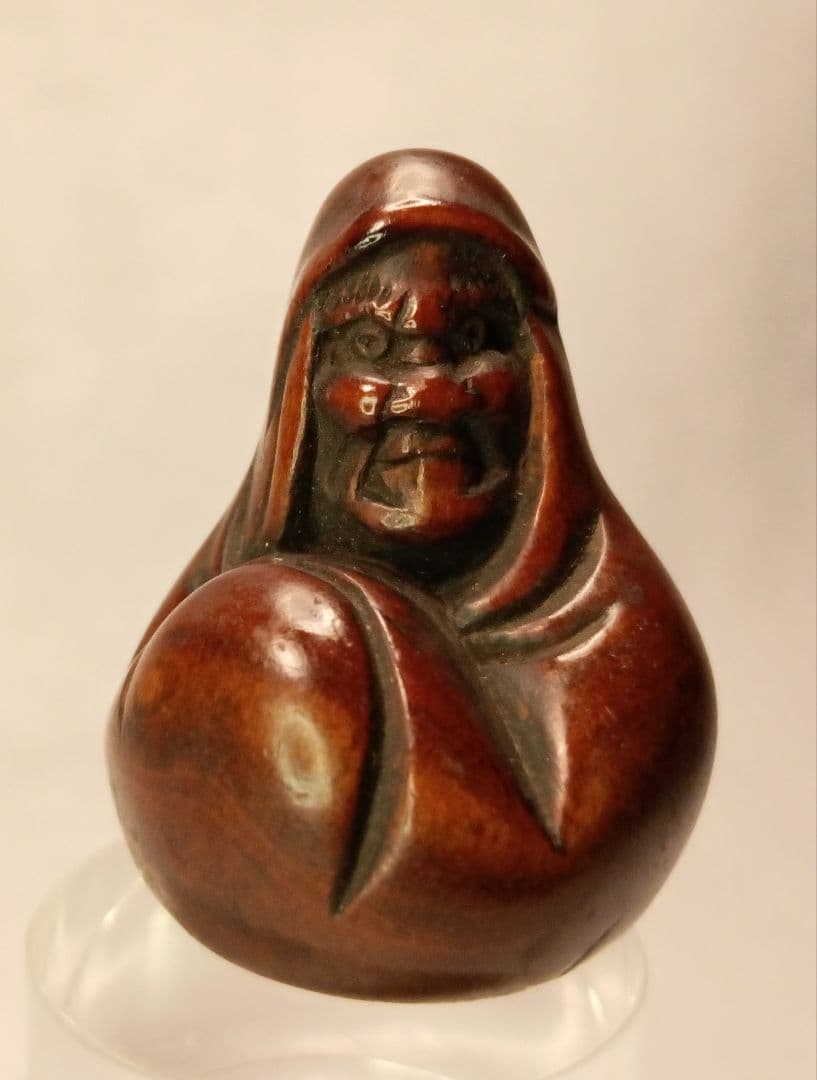 柘植彫 根付 「達磨 図」 江戸時代