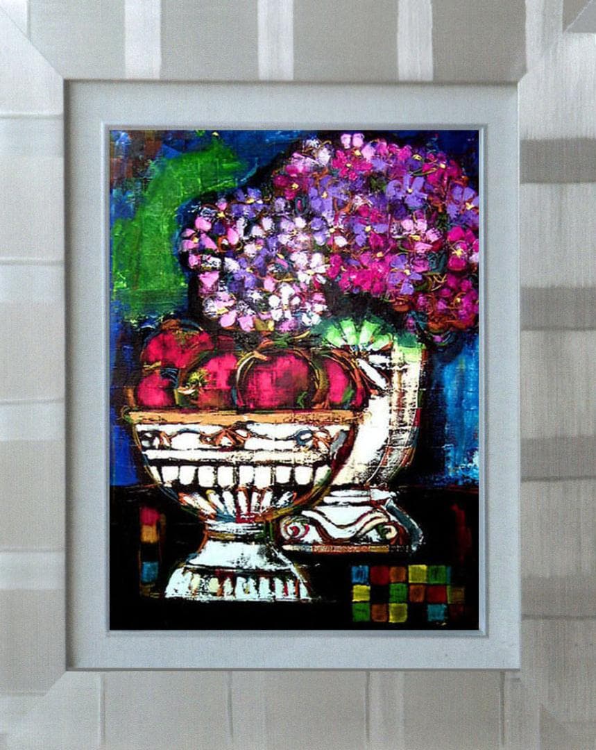 油絵 菅家令子 絵 絵画 インテリア uF6-063504 静物 花 果物 器